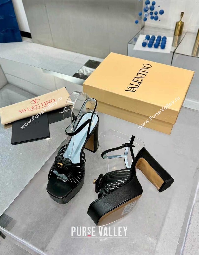 Valentino Heart Calfskin Leather Platform Sandals 11cm Black 2025 VLTN121501 (XL-251215036)