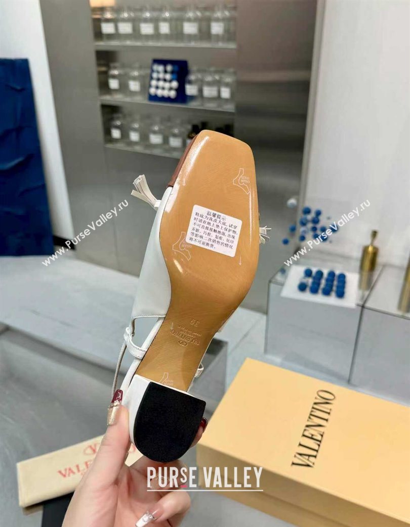 Valentino VALET DU ROI Slingbacks Pump 6cm in Calfskin Leather with Tassel Bow White/Brown 2025 (XL-251215038)