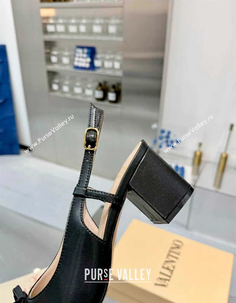 Valentino VALET DU ROI Slingbacks Pump 6cm in Calfskin Leather with Tassel Bow Black/Brown 2025 (XL-251215039)