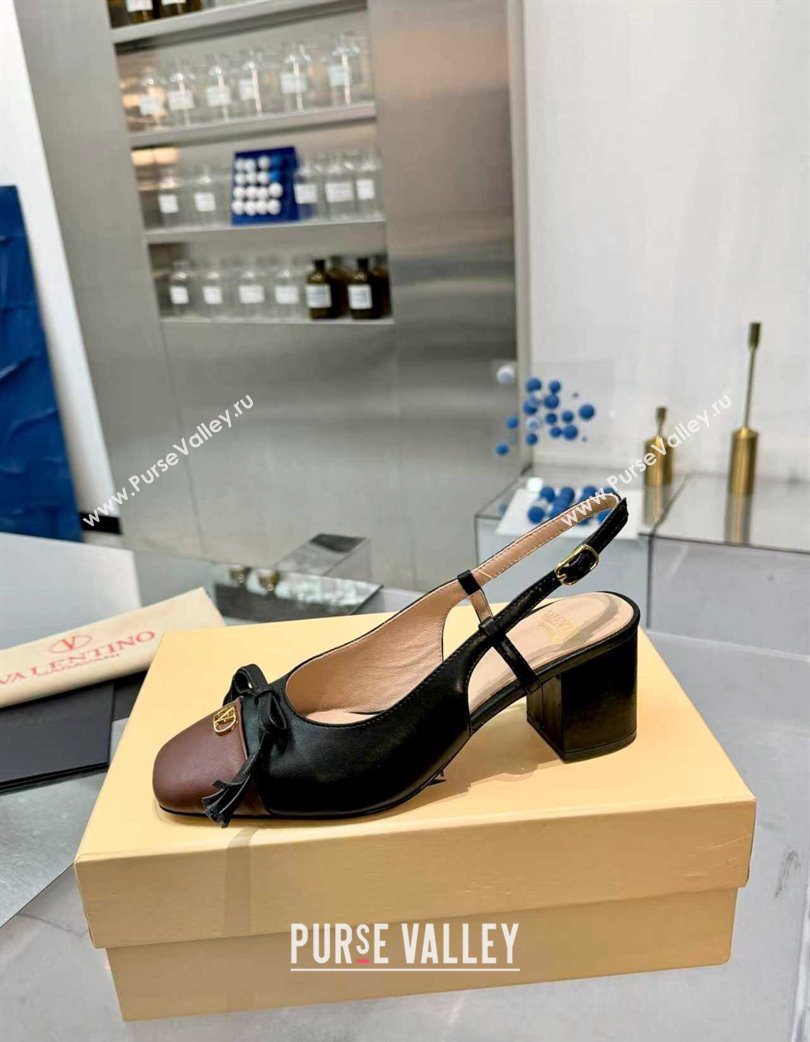 Valentino VALET DU ROI Slingbacks Pump 6cm in Calfskin Leather with Tassel Bow Black/Brown 2025 (XL-251215039)