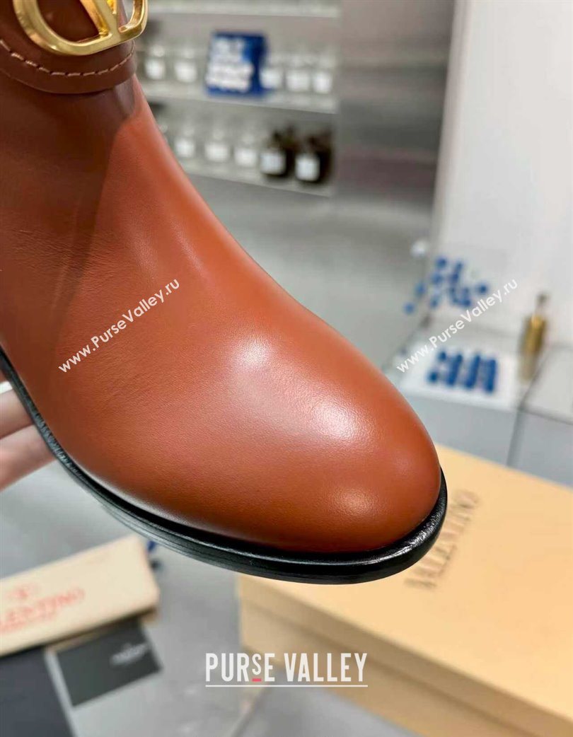 Valentino VLogo Signature Strap Heel Ankle Boots 7cm in Calfskin Leather Tan Brown 2025 VLTN121502 (XL-251215054)
