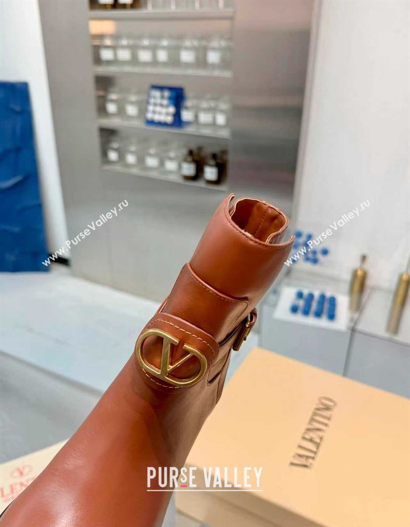 Valentino VLogo Signature Strap Heel Ankle Boots 7cm in Calfskin Leather Tan Brown 2025 VLTN121502 (XL-251215054)