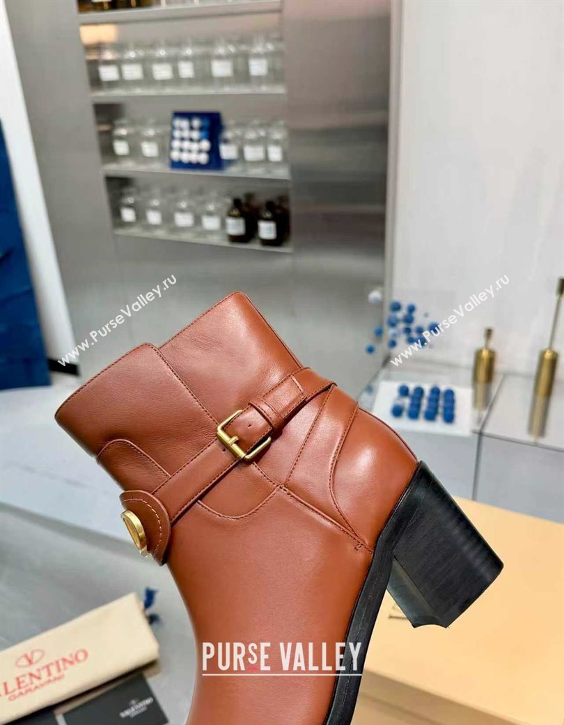 Valentino VLogo Signature Strap Heel Ankle Boots 7cm in Calfskin Leather Tan Brown 2025 VLTN121502 (XL-251215054)