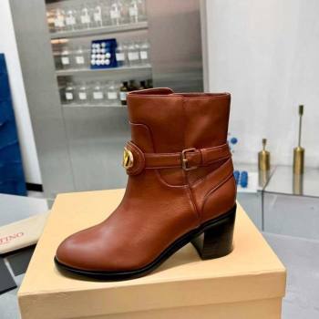 Valentino VLogo Signature Strap Heel Ankle Boots 7cm in Calfskin Leather Tan Brown 2025 VLTN121502 (XL-251215054)