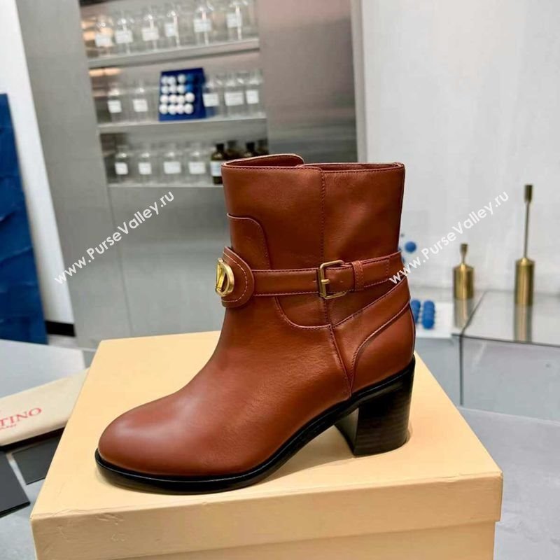 Valentino VLogo Signature Strap Heel Ankle Boots 7cm in Calfskin Leather Tan Brown 2025 VLTN121502 (XL-251215054)