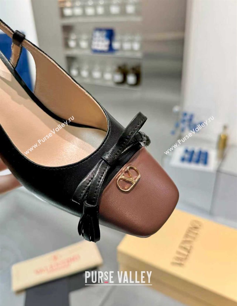 Valentino VALET DU ROI Slingbacks Pump 6cm in Calfskin Leather with Tassel Bow Black/Brown 2025 (XL-251215039)
