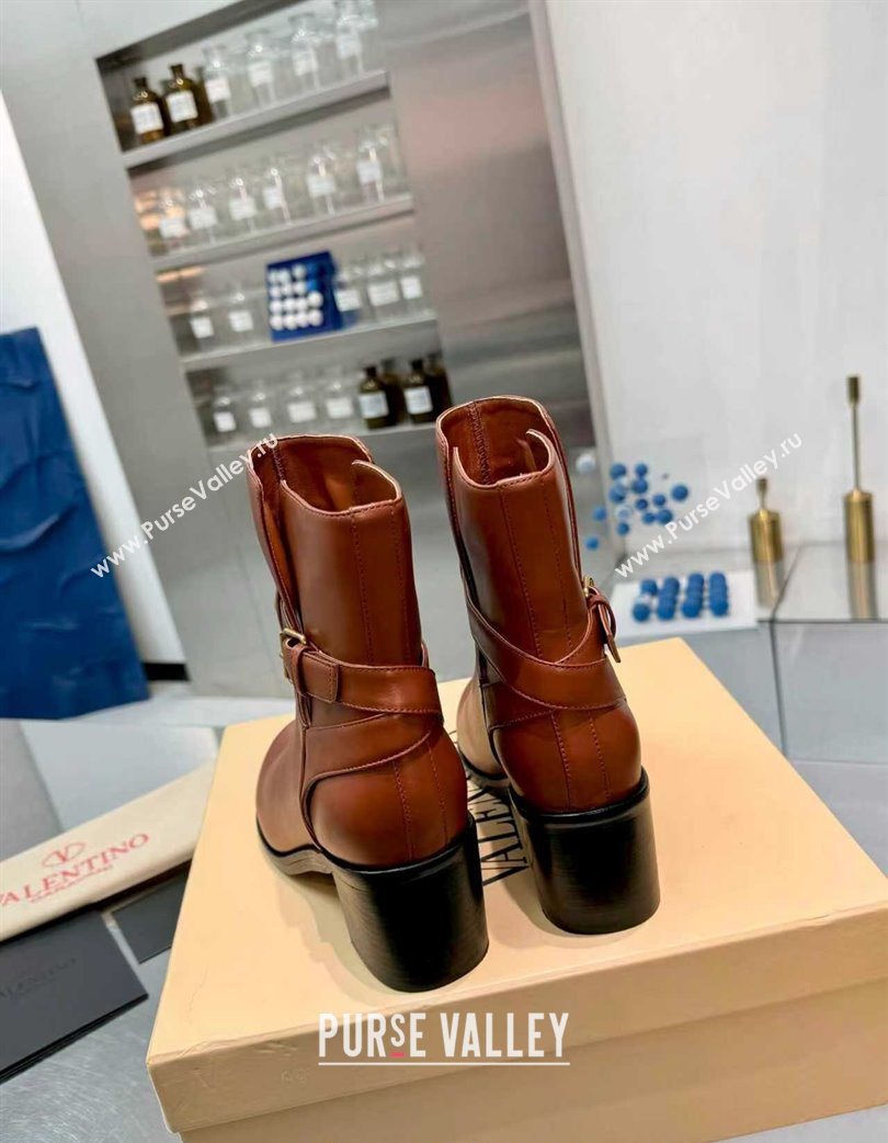Valentino VLogo Signature Strap Heel Ankle Boots 7cm in Calfskin Leather Tan Brown 2025 VLTN121502 (XL-251215054)