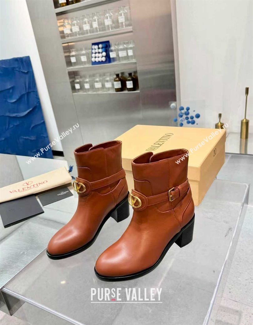 Valentino VLogo Signature Strap Heel Ankle Boots 7cm in Calfskin Leather Tan Brown 2025 VLTN121502 (XL-251215054)