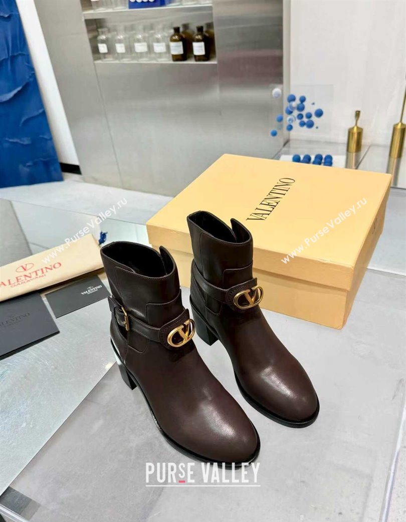 Valentino VLogo Signature Strap Heel Ankle Boots 7cm in Calfskin Leather Dark Brown 2025 VLTN121502 (XL-251215055)