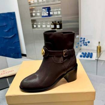 Valentino VLogo Signature Strap Heel Ankle Boots 7cm in Calfskin Leather Dark Brown 2025 VLTN121502 (XL-251215055)