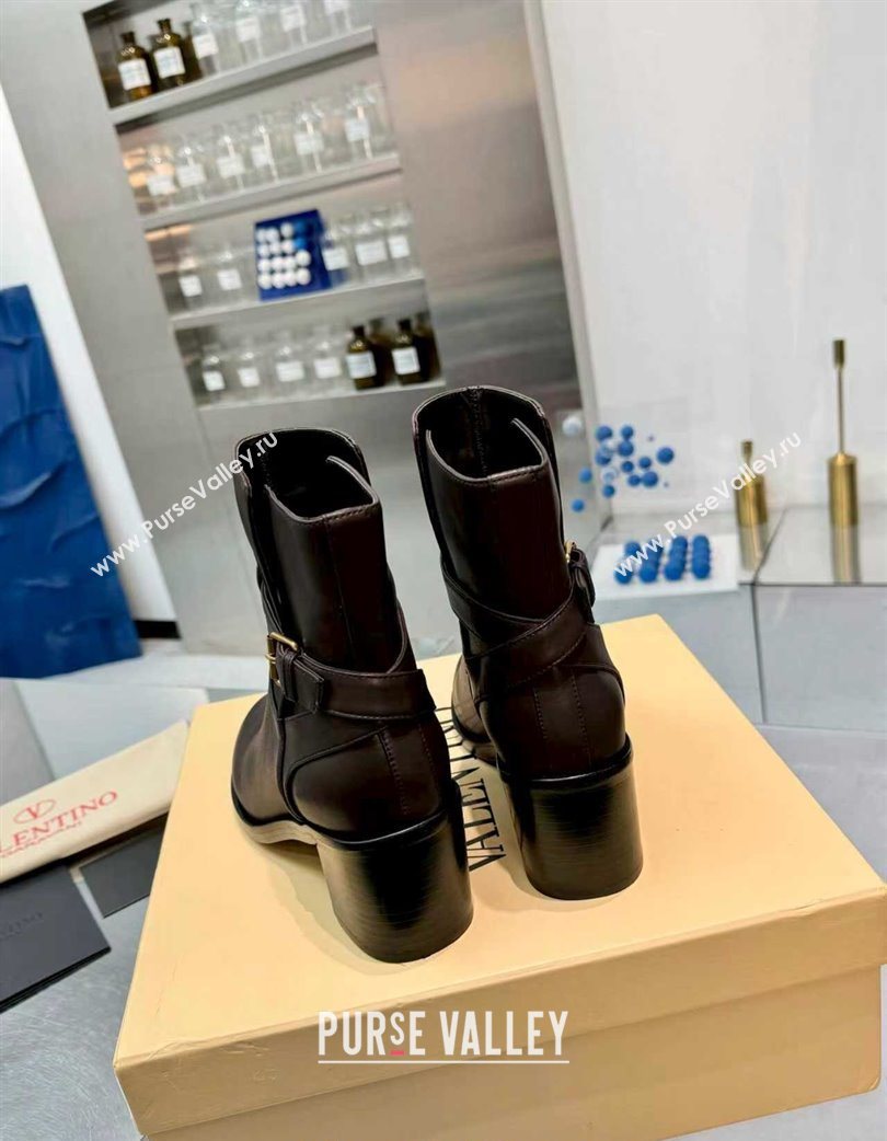 Valentino VLogo Signature Strap Heel Ankle Boots 7cm in Calfskin Leather Dark Brown 2025 VLTN121502 (XL-251215055)