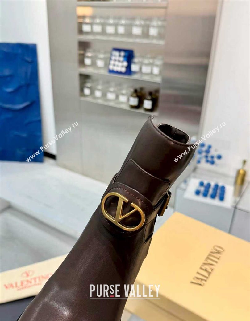 Valentino VLogo Signature Strap Heel Ankle Boots 7cm in Calfskin Leather Dark Brown 2025 VLTN121502 (XL-251215055)