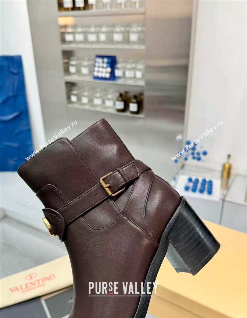 Valentino VLogo Signature Strap Heel Ankle Boots 7cm in Calfskin Leather Dark Brown 2025 VLTN121502 (XL-251215055)