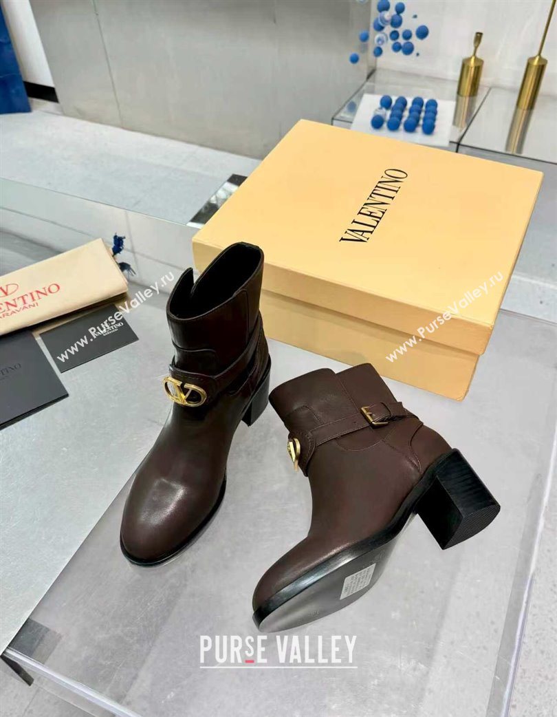 Valentino VLogo Signature Strap Heel Ankle Boots 7cm in Calfskin Leather Dark Brown 2025 VLTN121502 (XL-251215055)