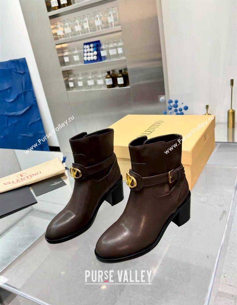 Valentino VLogo Signature Strap Heel Ankle Boots 7cm in Calfskin Leather Dark Brown 2025 VLTN121502 (XL-251215055)