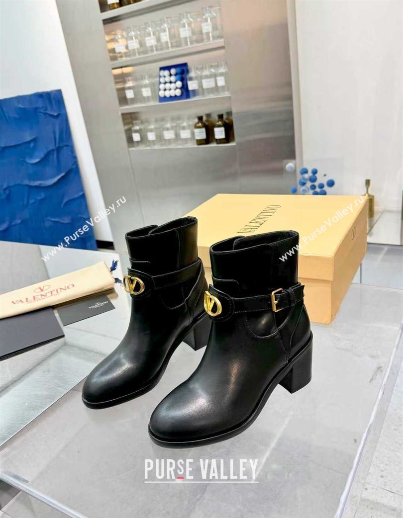 Valentino VLogo Signature Strap Heel Ankle Boots 7cm in Calfskin Leather Black 2025 VLTN121502 (XL-251215056)