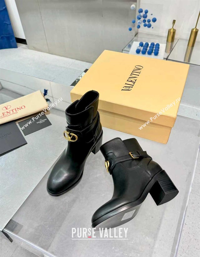 Valentino VLogo Signature Strap Heel Ankle Boots 7cm in Calfskin Leather Black 2025 VLTN121502 (XL-251215056)