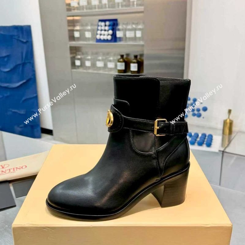 Valentino VLogo Signature Strap Heel Ankle Boots 7cm in Calfskin Leather Black 2025 VLTN121502 (XL-251215056)