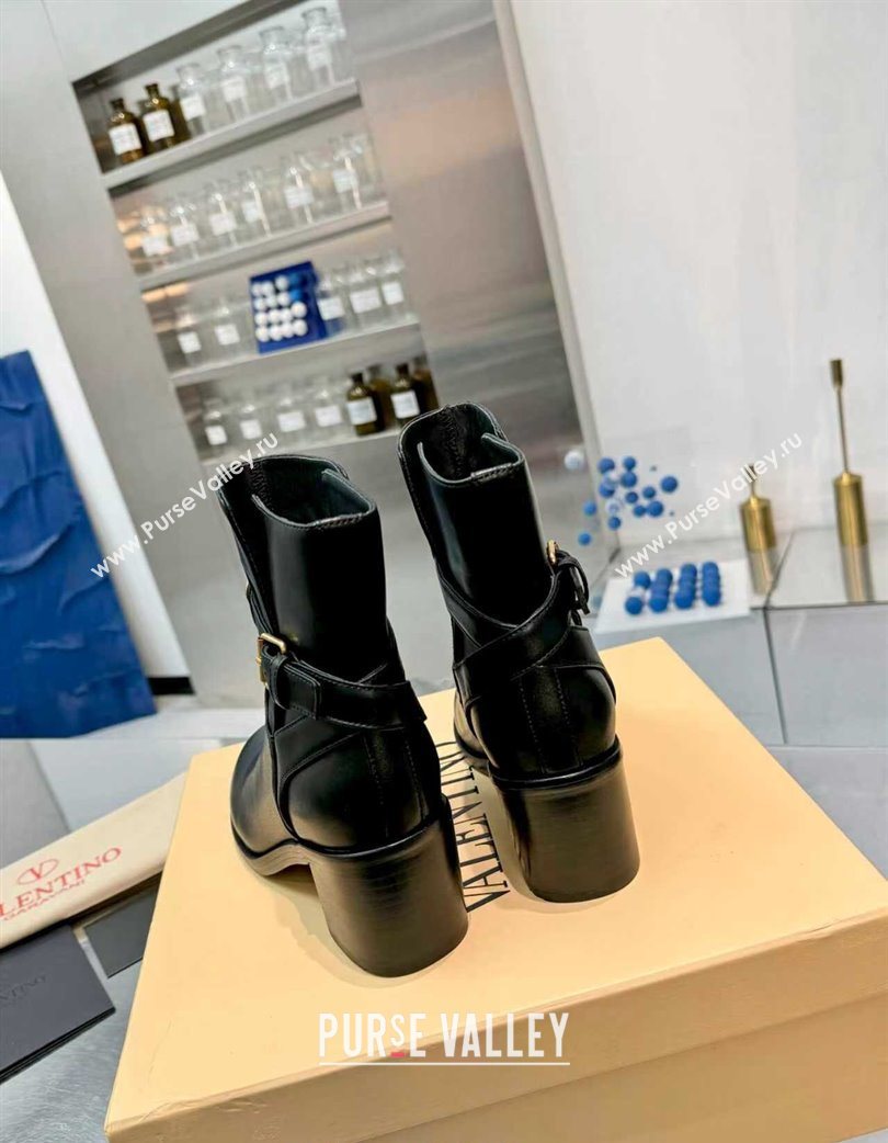 Valentino VLogo Signature Strap Heel Ankle Boots 7cm in Calfskin Leather Black 2025 VLTN121502 (XL-251215056)