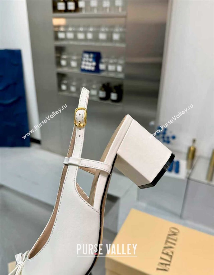 Valentino VALET DU ROI Slingbacks Pump 6cm in Calfskin Leather with Tassel Bow White/Brown 2025 (XL-251215038)