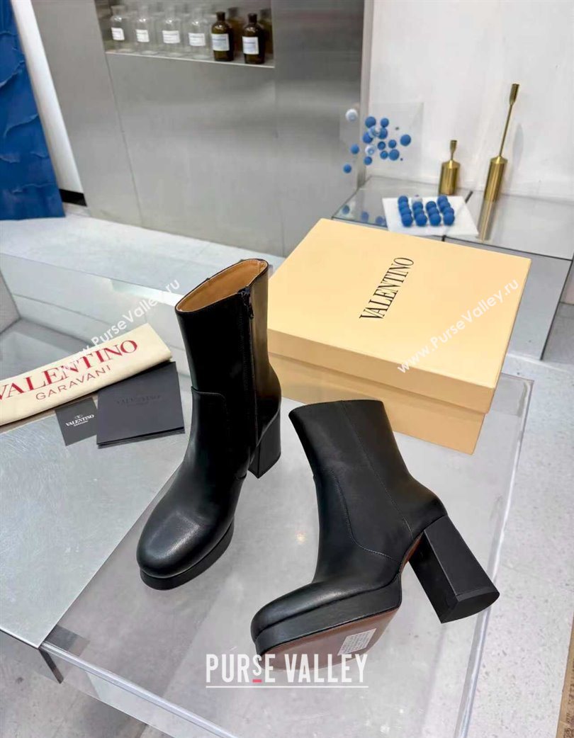 Valentino FAWCETTE Platform Ankle Boots 10cm in Calfskin Leather Black 2025 (XL-251215062)