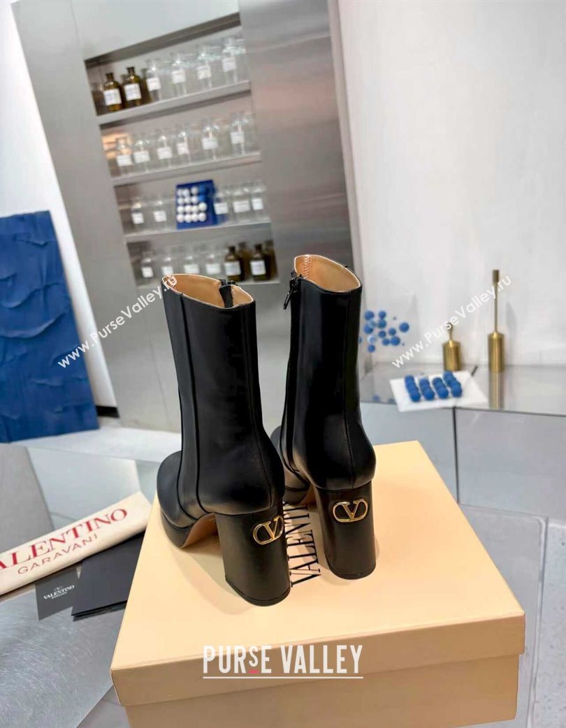 Valentino FAWCETTE Platform Ankle Boots 10cm in Calfskin Leather Black 2025 (XL-251215062)
