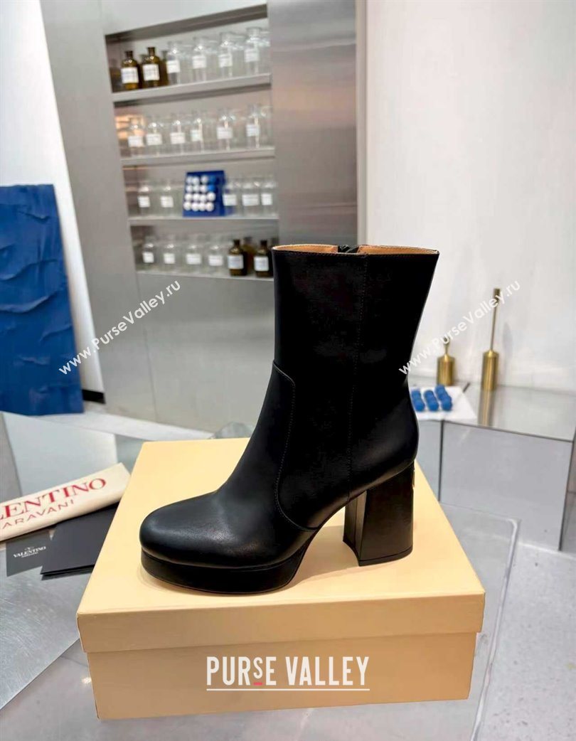 Valentino FAWCETTE Platform Ankle Boots 10cm in Calfskin Leather Black 2025 (XL-251215062)