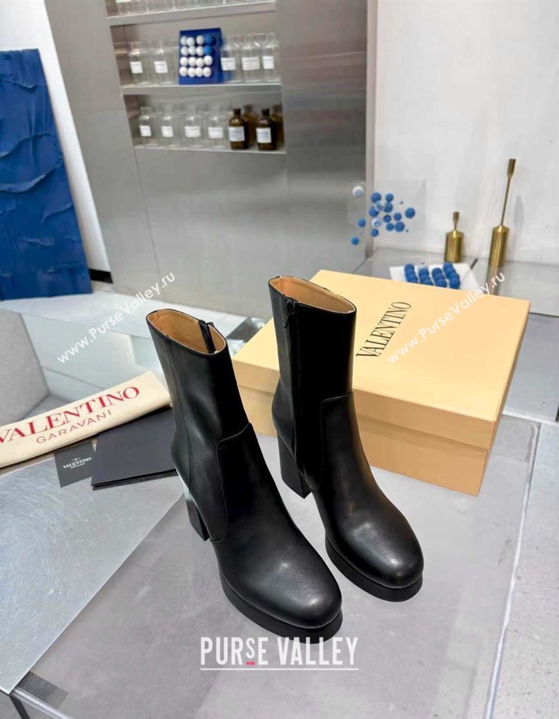 Valentino FAWCETTE Platform Ankle Boots 10cm in Calfskin Leather Black 2025 (XL-251215062)