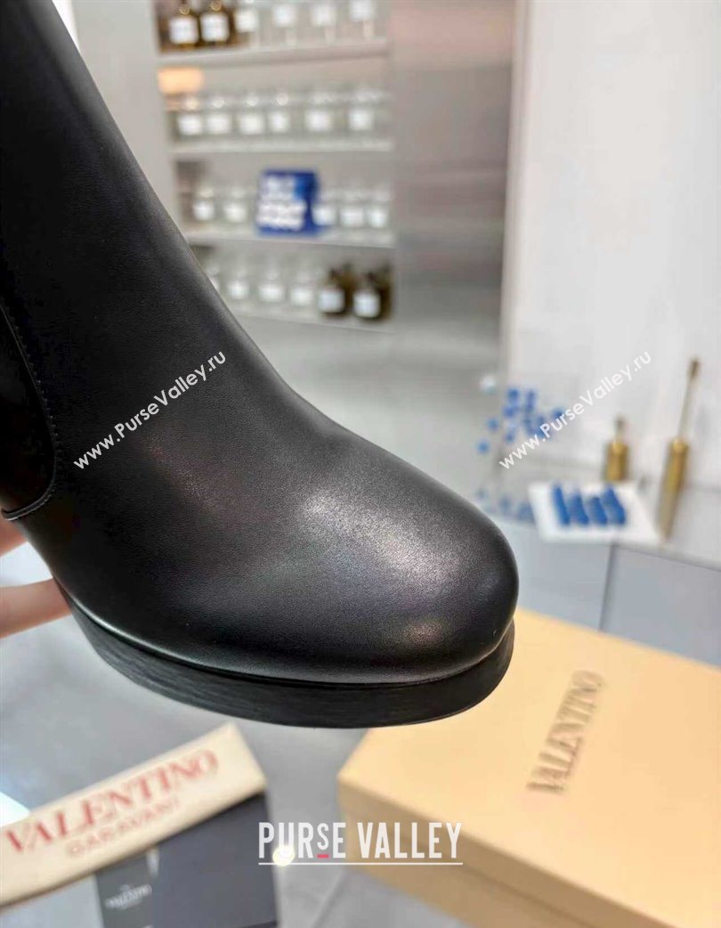 Valentino FAWCETTE Platform Ankle Boots 10cm in Calfskin Leather Black 2025 (XL-251215062)