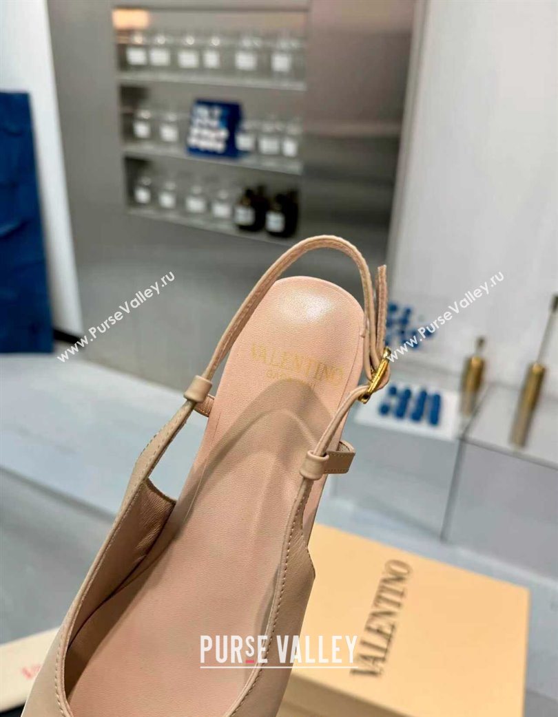 Valentino VALET DU ROI Slingbacks Flat in Calfskin Leather with Tassel Bow Beige/Dark Burgundy 2025 (XL-251215040)