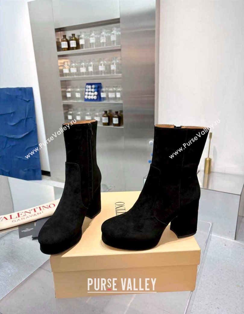Valentino FAWCETTE Platform Ankle Boots 10cm in Suede Black 2025 (XL-251215064)