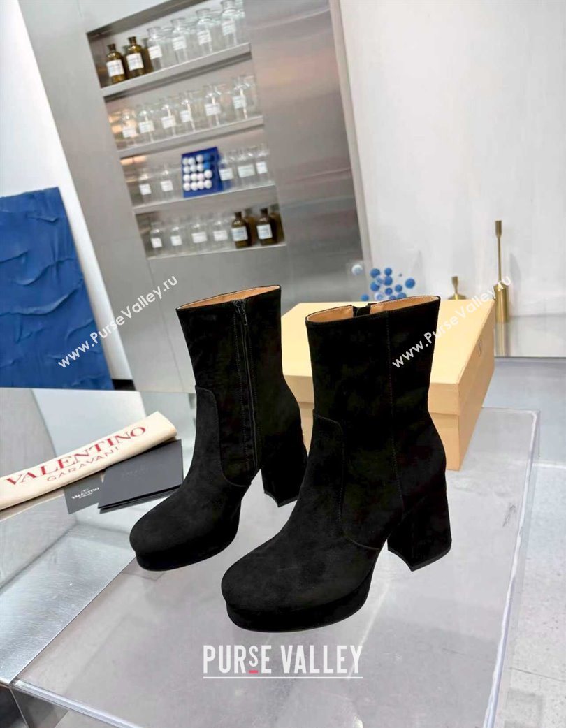 Valentino FAWCETTE Platform Ankle Boots 10cm in Suede Black 2025 (XL-251215064)