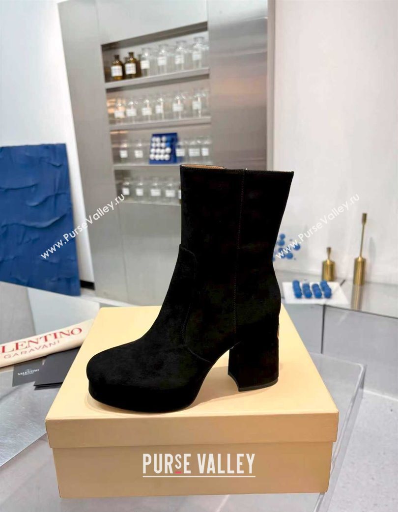 Valentino FAWCETTE Platform Ankle Boots 10cm in Suede Black 2025 (XL-251215064)
