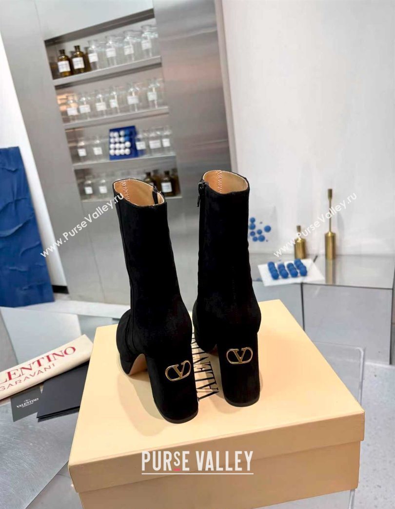 Valentino FAWCETTE Platform Ankle Boots 10cm in Suede Black 2025 (XL-251215064)