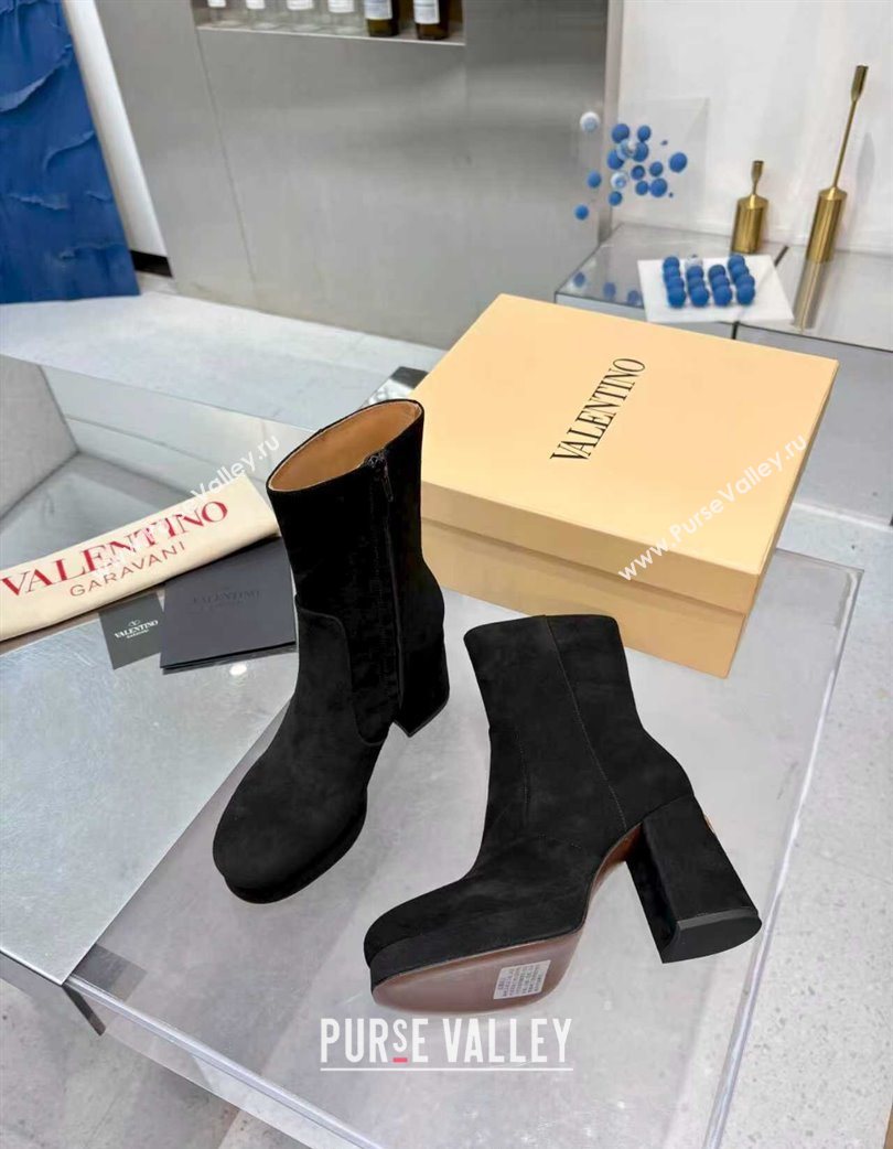 Valentino FAWCETTE Platform Ankle Boots 10cm in Suede Black 2025 (XL-251215064)
