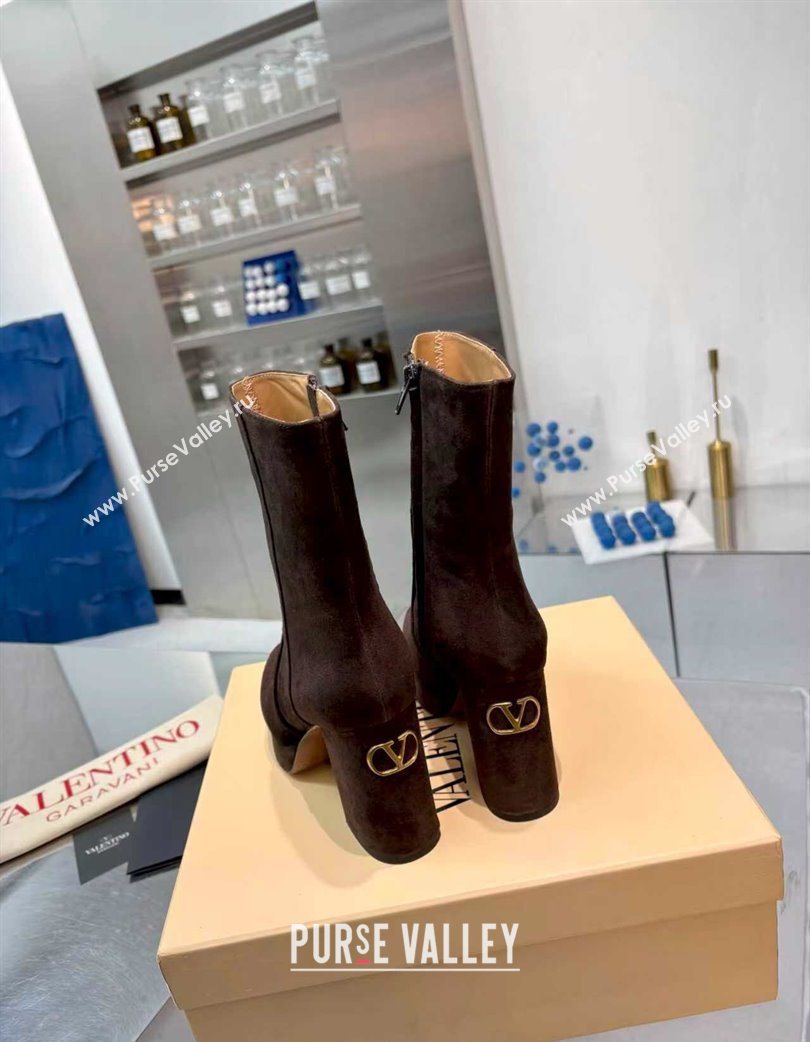 Valentino FAWCETTE Platform Ankle Boots 10cm in Suede Brown 2025 (XL-251215065)
