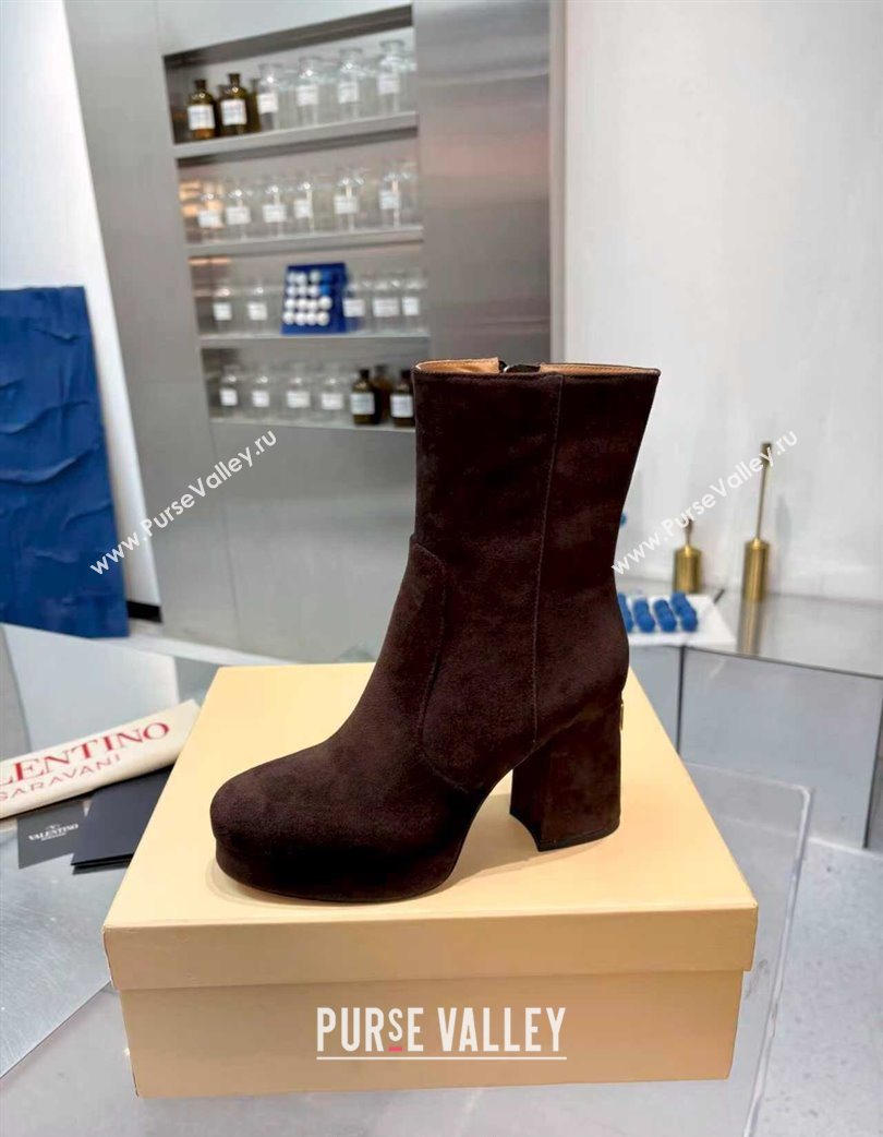 Valentino FAWCETTE Platform Ankle Boots 10cm in Suede Brown 2025 (XL-251215065)