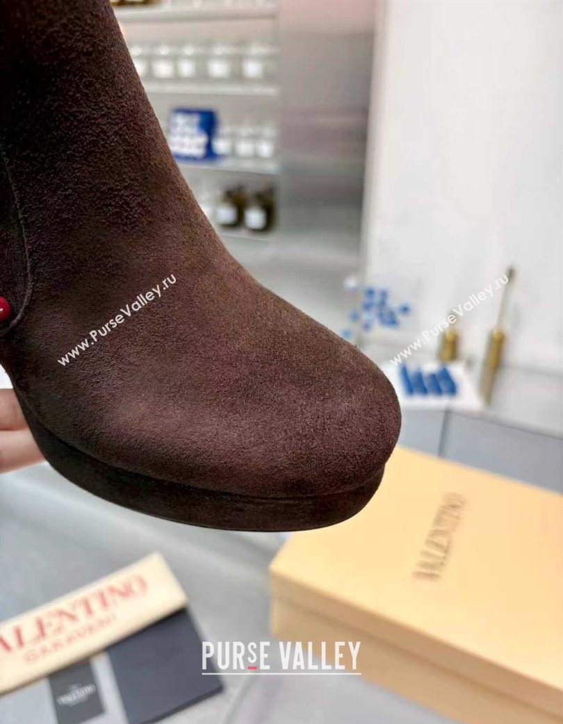 Valentino FAWCETTE Platform Ankle Boots 10cm in Suede Brown 2025 (XL-251215065)