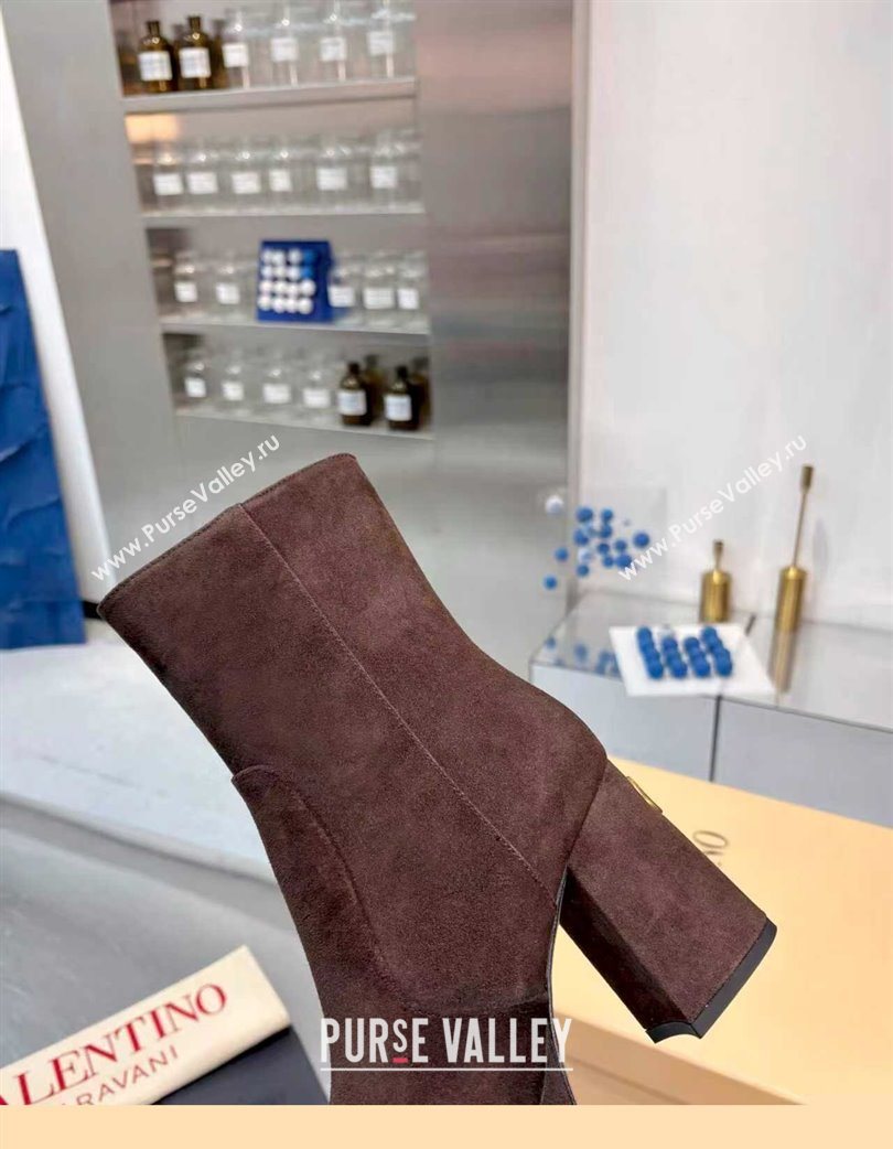 Valentino FAWCETTE Platform Ankle Boots 10cm in Suede Brown 2025 (XL-251215065)
