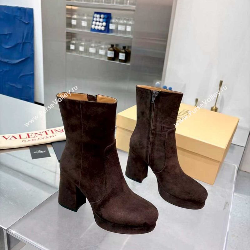 Valentino FAWCETTE Platform Ankle Boots 10cm in Suede Brown 2025 (XL-251215065)