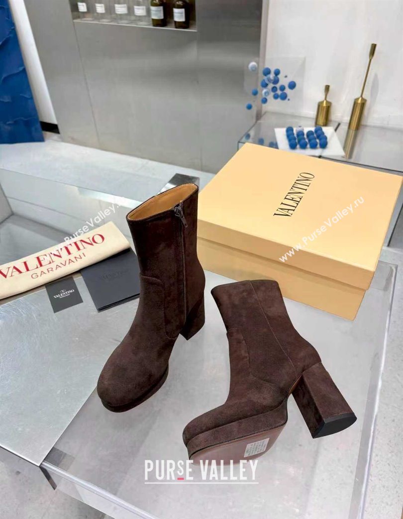 Valentino FAWCETTE Platform Ankle Boots 10cm in Suede Brown 2025 (XL-251215065)