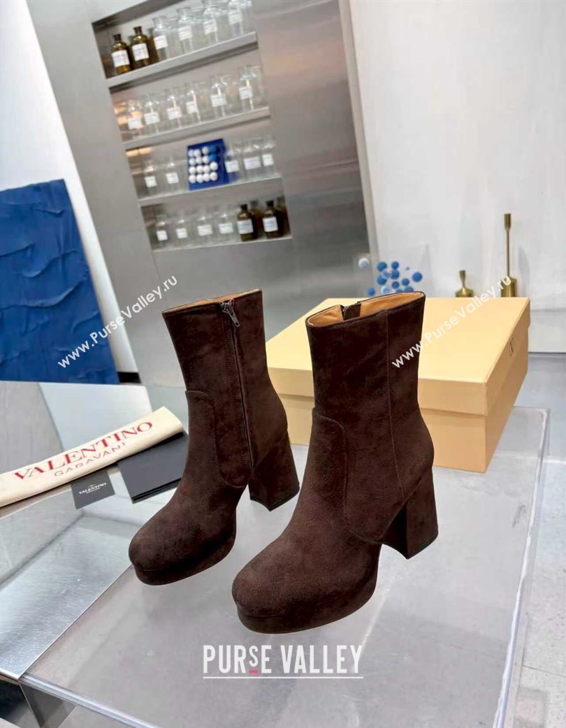 Valentino FAWCETTE Platform Ankle Boots 10cm in Suede Brown 2025 (XL-251215065)