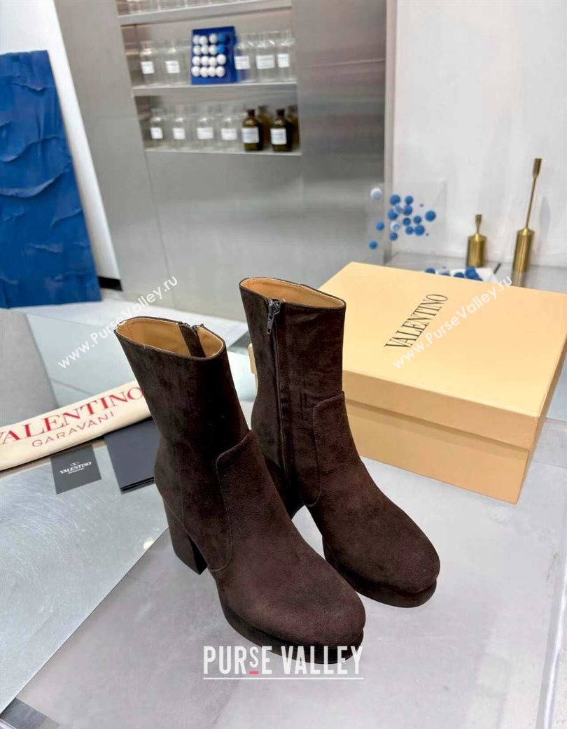 Valentino FAWCETTE Platform Ankle Boots 10cm in Suede Brown 2025 (XL-251215065)