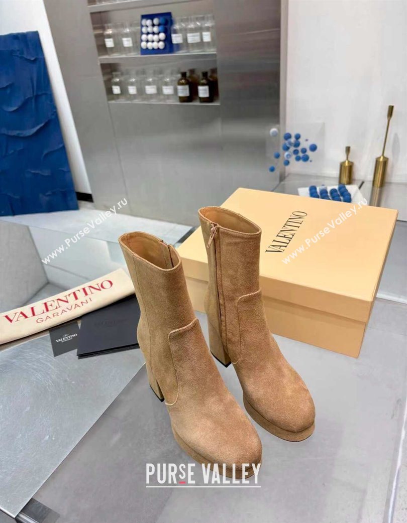 Valentino FAWCETTE Platform Ankle Boots 10cm in Suede Beige 2025 (XL-251215066)