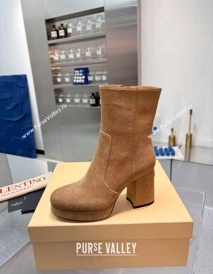 Valentino FAWCETTE Platform Ankle Boots 10cm in Suede Beige 2025 (XL-251215066)