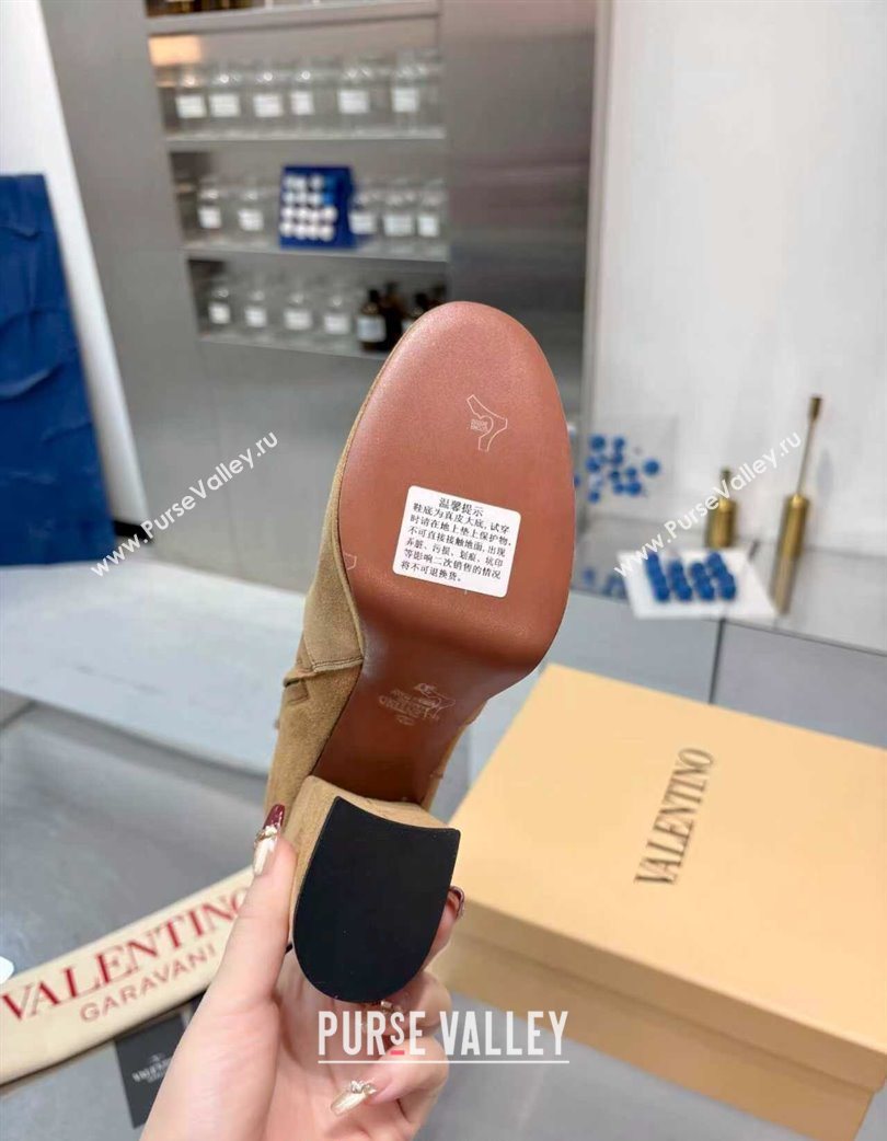 Valentino FAWCETTE Platform Ankle Boots 10cm in Suede Beige 2025 (XL-251215066)
