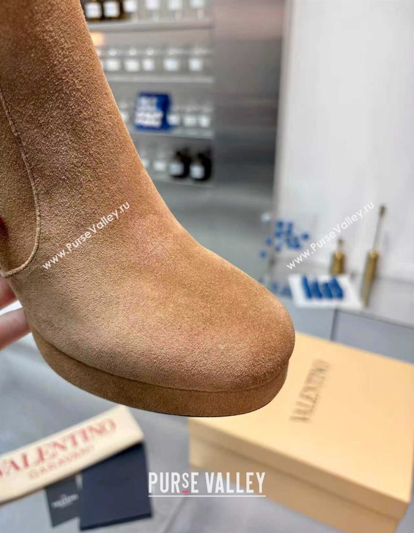 Valentino FAWCETTE Platform Ankle Boots 10cm in Suede Beige 2025 (XL-251215066)