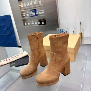 Valentino FAWCETTE Platform Ankle Boots 10cm in Suede Beige 2025 (XL-251215066)