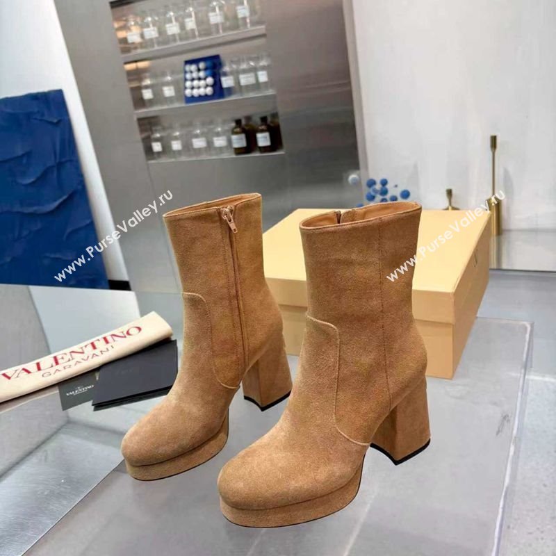 Valentino FAWCETTE Platform Ankle Boots 10cm in Suede Beige 2025 (XL-251215066)