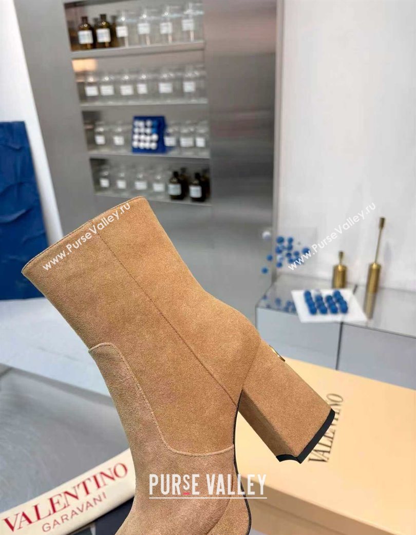 Valentino FAWCETTE Platform Ankle Boots 10cm in Suede Beige 2025 (XL-251215066)